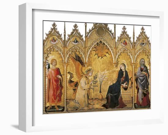 The Annunciation and Two Saints (Annunciazione E Due Santi)-Simone Martini-Framed Art Print