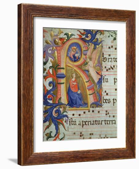 The Annunciation Depicted in an Historiated Initial 'R', Detail from a Missal, c.1430-Fra Angelico-Framed Giclee Print