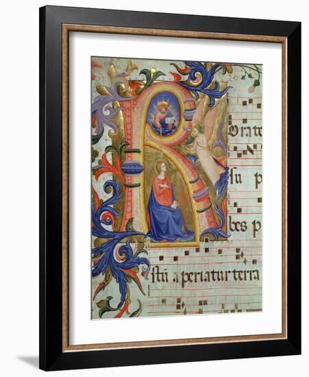 The Annunciation Depicted in an Historiated Initial 'R', Detail from a Missal, c.1430-Fra Angelico-Framed Giclee Print