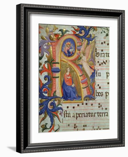 The Annunciation Depicted in an Historiated Initial 'R', Detail from a Missal, c.1430-Fra Angelico-Framed Giclee Print