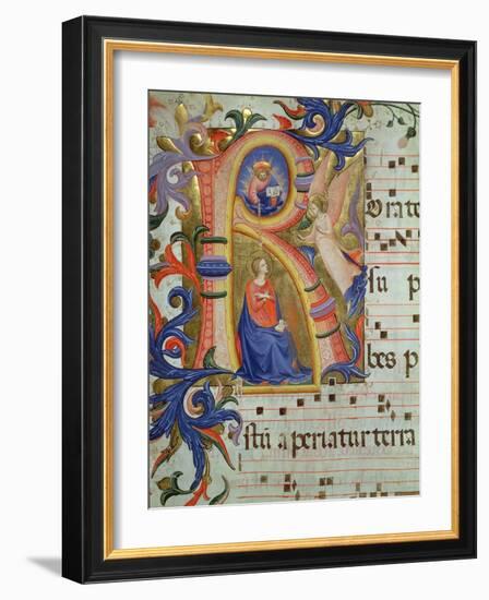 The Annunciation Depicted in an Historiated Initial 'R', Detail from a Missal, c.1430-Fra Angelico-Framed Giclee Print