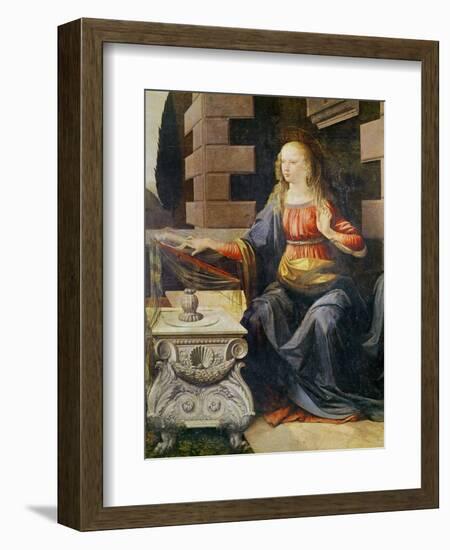 The Annunciation (Detail of the Virgin), C.1472-1475 (Oil on Wood)-Leonardo Da Vinci-Framed Giclee Print