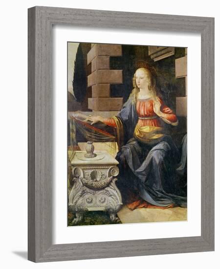 The Annunciation (Detail of the Virgin), C.1472-1475 (Oil on Wood)-Leonardo Da Vinci-Framed Giclee Print