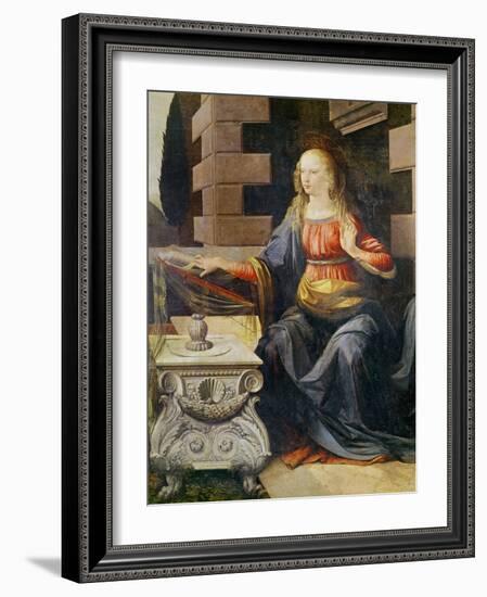 The Annunciation (Detail of the Virgin), C.1472-1475 (Oil on Wood)-Leonardo Da Vinci-Framed Giclee Print