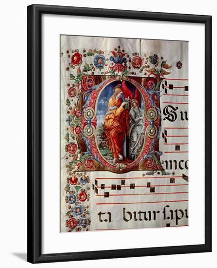 The Annunciation, Historiated Initial "O," Detail of a Page from an Antiphonal, circa 1473-79-Liberale-Framed Giclee Print