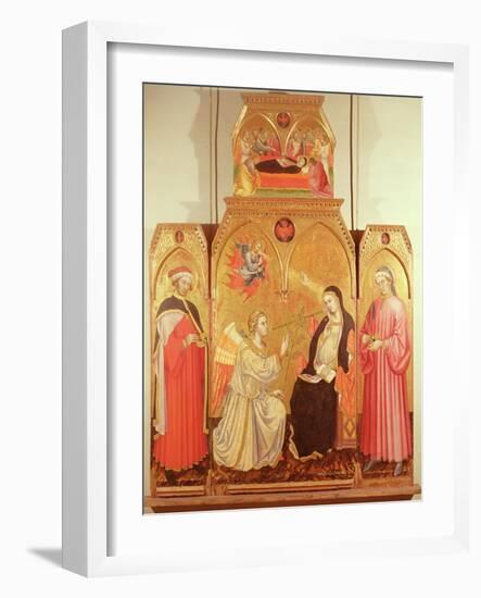 The Annunciation with St. Cosmas and St. Damian, 1409-Taddeo di Bartolo-Framed Giclee Print