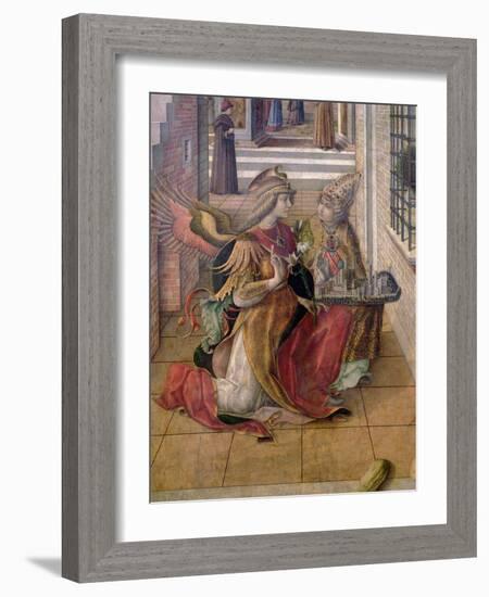 The Annunciation with St. Emidius, Detail of the Archangel Gabriel with the Saint, 1486 (Tempera &-Carlo Crivelli-Framed Giclee Print