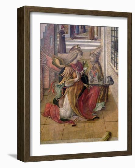The Annunciation with St. Emidius, Detail of the Archangel Gabriel with the Saint, 1486 (Tempera &-Carlo Crivelli-Framed Giclee Print