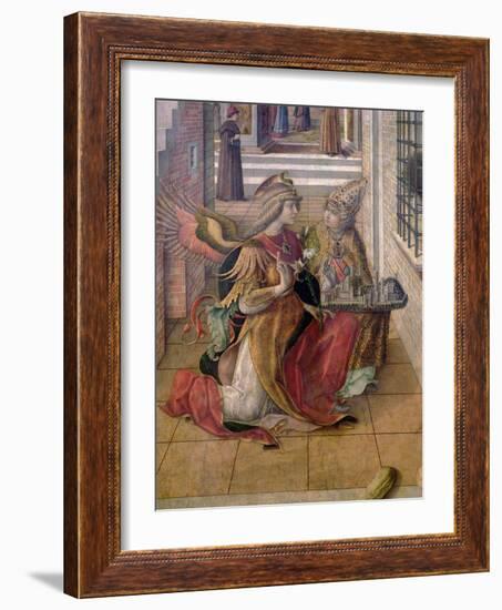 The Annunciation with St. Emidius, Detail of the Archangel Gabriel with the Saint, 1486 (Tempera &-Carlo Crivelli-Framed Giclee Print