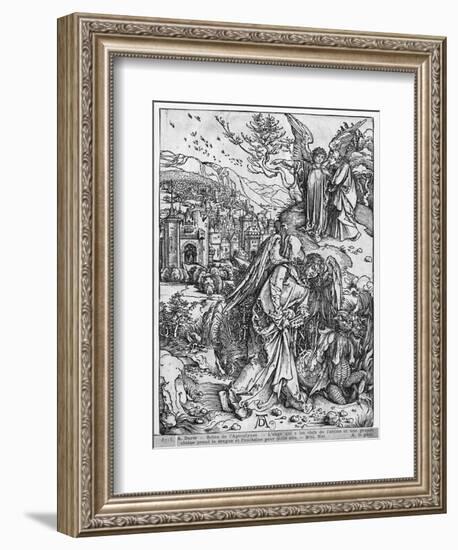 The Apocalypse, the Angel Holding the Keys of the Abyss and a Big Chain, Latin Edition, 1511-Albrecht Dürer-Framed Giclee Print