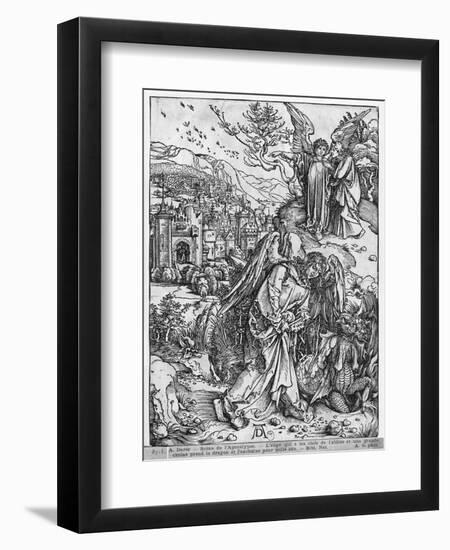 The Apocalypse, the Angel Holding the Keys of the Abyss and a Big Chain, Latin Edition, 1511-Albrecht Dürer-Framed Giclee Print