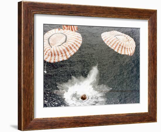 The Apollo 15 Capsule Lands Safely Despite a Parachute Failure, Mid-Pacific Ocean, 1971-null-Framed Photographic Print