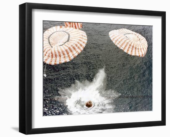 The Apollo 15 Capsule Lands Safely Despite a Parachute Failure, Mid-Pacific Ocean, 1971-null-Framed Photographic Print