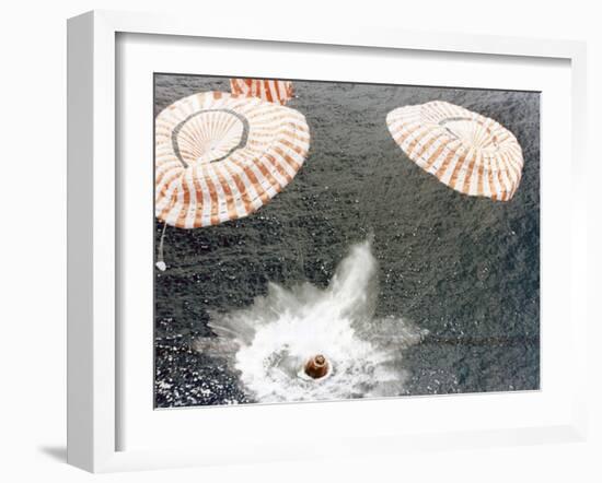 The Apollo 15 Capsule Lands Safely Despite a Parachute Failure, Mid-Pacific Ocean, 1971-null-Framed Photographic Print
