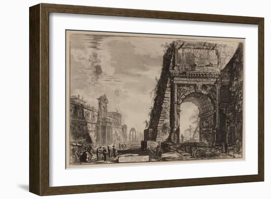 The Arch of Titus with the Casino Farnese on the Left, C.1760-78 (Etching)-Giovanni Battista Piranesi-Framed Giclee Print