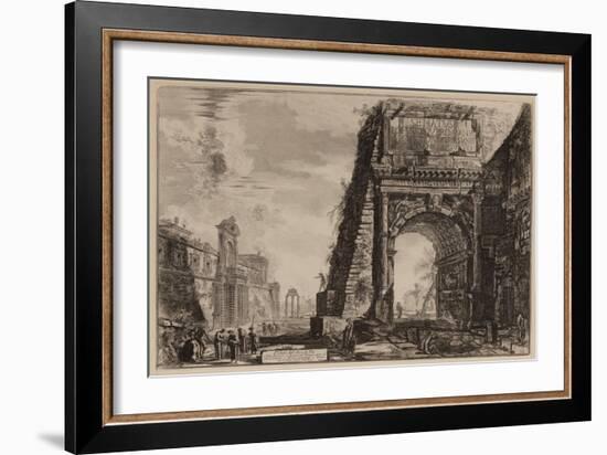 The Arch of Titus with the Casino Farnese on the Left, C.1760-78 (Etching)-Giovanni Battista Piranesi-Framed Giclee Print