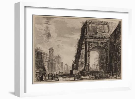The Arch of Titus with the Casino Farnese on the Left, C.1760-78 (Etching)-Giovanni Battista Piranesi-Framed Giclee Print