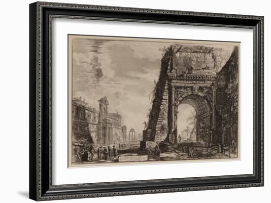 The Arch of Titus with the Casino Farnese on the Left, C.1760-78 (Etching)-Giovanni Battista Piranesi-Framed Giclee Print