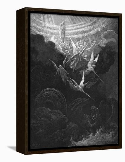 The Archangel Michael and His Angels Fighting the Dragon, 1865-1866-Gustave Doré-Framed Premier Image Canvas