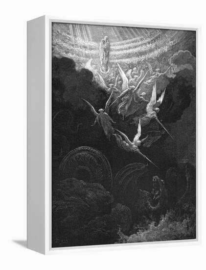 The Archangel Michael and His Angels Fighting the Dragon, 1865-1866-Gustave Doré-Framed Premier Image Canvas