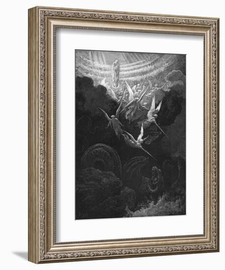 The Archangel Michael and His Angels Fighting the Dragon, 1865-1866-Gustave Doré-Framed Giclee Print