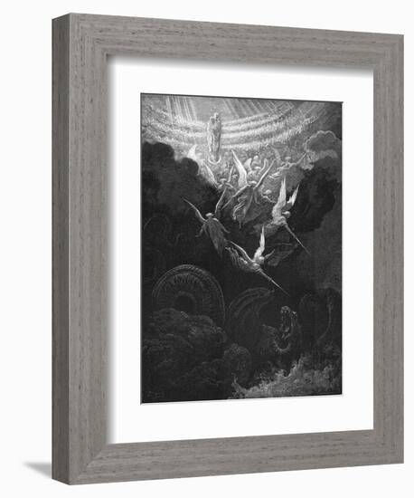 The Archangel Michael and His Angels Fighting the Dragon, 1865-1866-Gustave Doré-Framed Giclee Print