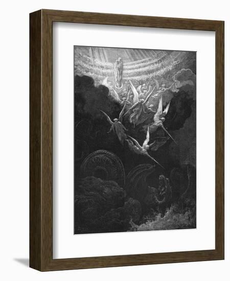 The Archangel Michael and His Angels Fighting the Dragon, 1865-1866-Gustave Doré-Framed Giclee Print