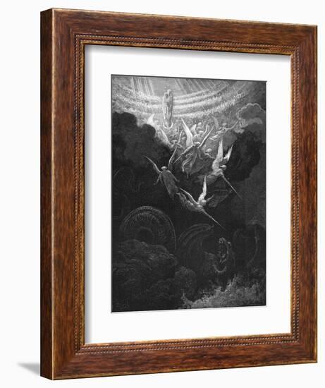 The Archangel Michael and His Angels Fighting the Dragon, 1865-1866-Gustave Doré-Framed Giclee Print