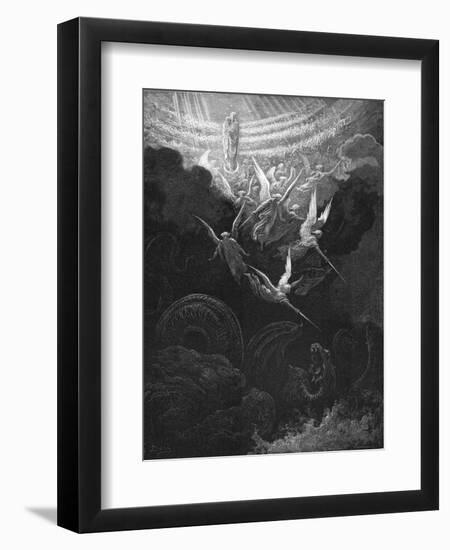 The Archangel Michael and His Angels Fighting the Dragon, 1865-1866-Gustave Doré-Framed Giclee Print