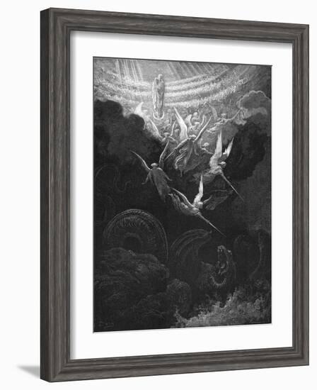 The Archangel Michael and His Angels Fighting the Dragon, 1865-1866-Gustave Doré-Framed Premium Giclee Print