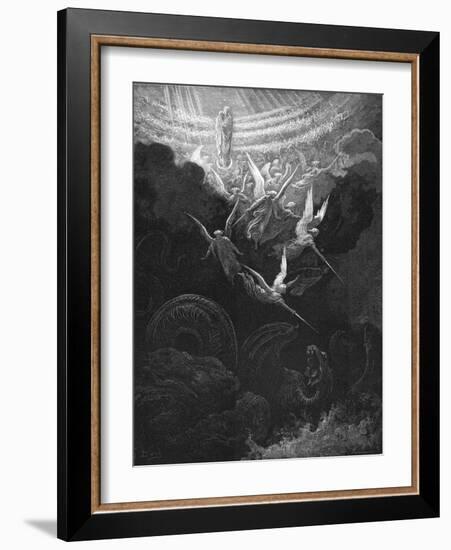 The Archangel Michael and His Angels Fighting the Dragon, 1865-1866-Gustave Doré-Framed Premium Giclee Print