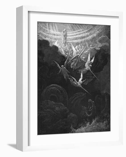 The Archangel Michael and His Angels Fighting the Dragon, 1865-1866-Gustave Doré-Framed Premium Giclee Print