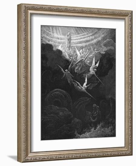 The Archangel Michael and His Angels Fighting the Dragon, 1865-1866-Gustave Doré-Framed Giclee Print