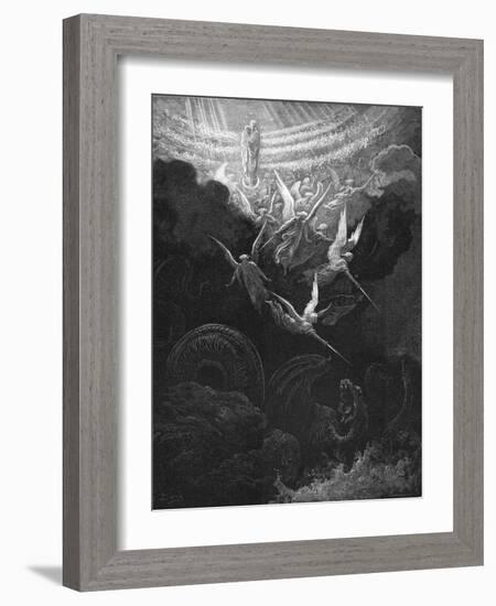 The Archangel Michael and His Angels Fighting the Dragon, 1865-1866-Gustave Doré-Framed Giclee Print