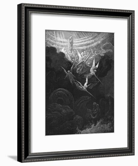 The Archangel Michael and His Angels Fighting the Dragon, 1865-1866-Gustave Doré-Framed Giclee Print