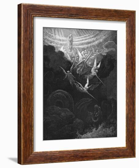 The Archangel Michael and His Angels Fighting the Dragon, 1865-1866-Gustave Doré-Framed Giclee Print