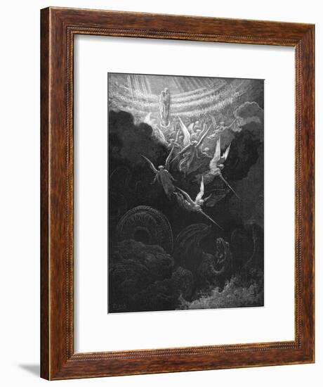 The Archangel Michael and His Angels Fighting the Dragon, 1865-1866-Gustave Doré-Framed Giclee Print