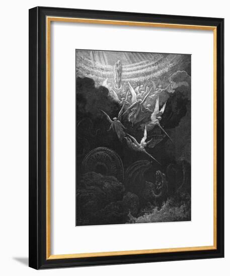 The Archangel Michael and His Angels Fighting the Dragon, 1865-1866-Gustave Doré-Framed Giclee Print