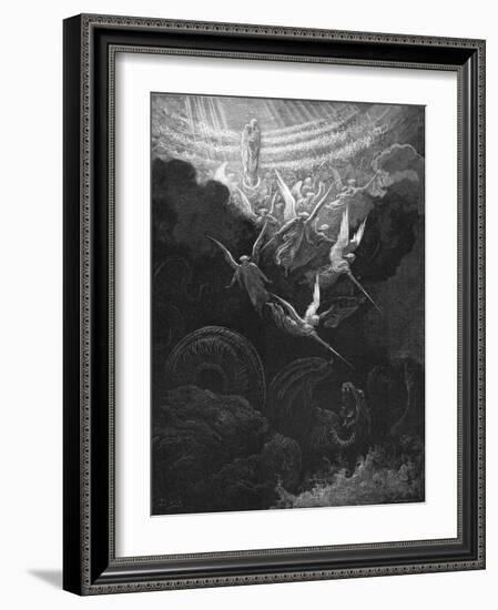 The Archangel Michael and His Angels Fighting the Dragon, 1865-1866-Gustave Doré-Framed Giclee Print