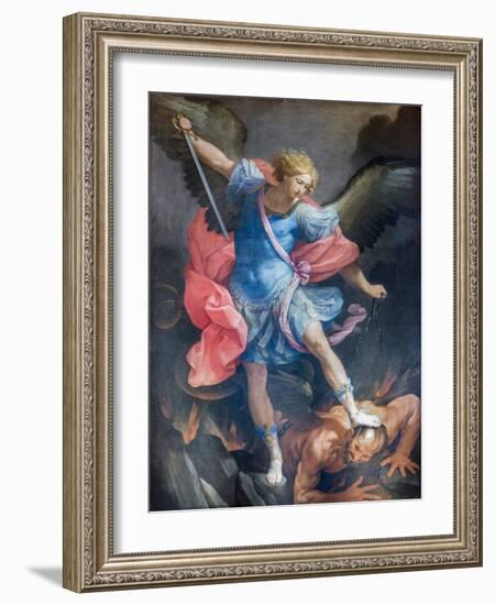 The Archangel Michael Defeating Satan, 1635, (Painting)-Guido Reni-Framed Giclee Print