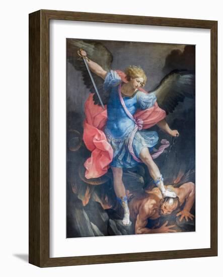 The Archangel Michael Defeating Satan, 1635, (Painting)-Guido Reni-Framed Giclee Print