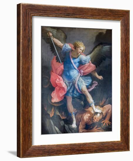 The Archangel Michael Defeating Satan, 1635, (Painting)-Guido Reni-Framed Giclee Print