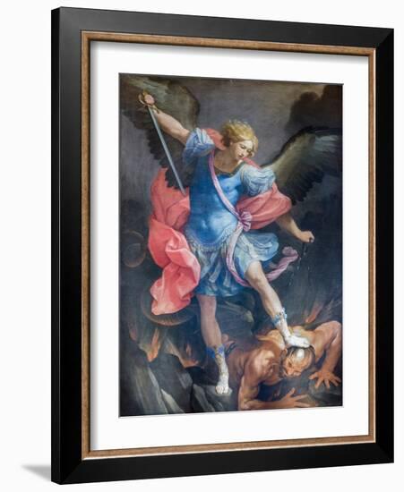 The Archangel Michael Defeating Satan, 1635, (Painting)-Guido Reni-Framed Giclee Print