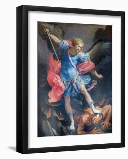 The Archangel Michael Defeating Satan, 1635, (Painting)-Guido Reni-Framed Giclee Print