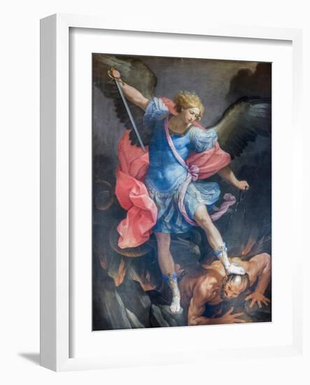 The Archangel Michael Defeating Satan, 1635, (Painting)-Guido Reni-Framed Giclee Print