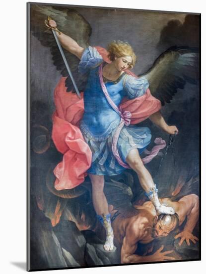 The Archangel Michael Defeating Satan, 1635, (Painting)-Guido Reni-Mounted Giclee Print