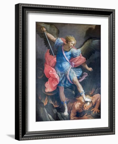 The Archangel Michael Defeating Satan, 1635, (Painting)-Guido Reni-Framed Giclee Print