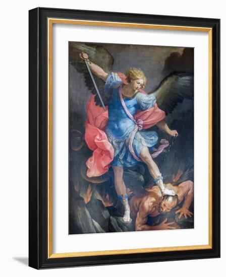 The Archangel Michael Defeating Satan, 1635, (Painting)-Guido Reni-Framed Giclee Print