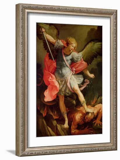 The Archangel Michael Defeating Satan-Guido Reni-Framed Giclee Print