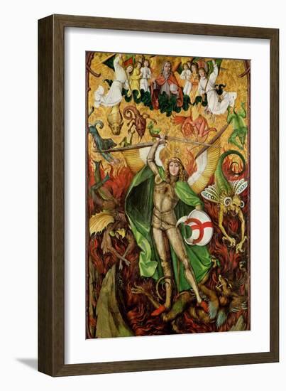 The Archangel Saint Michael in Combat with Lucifer, C.1490-1505 (Oil on Wood)-Hans the Elder Leu-Framed Giclee Print